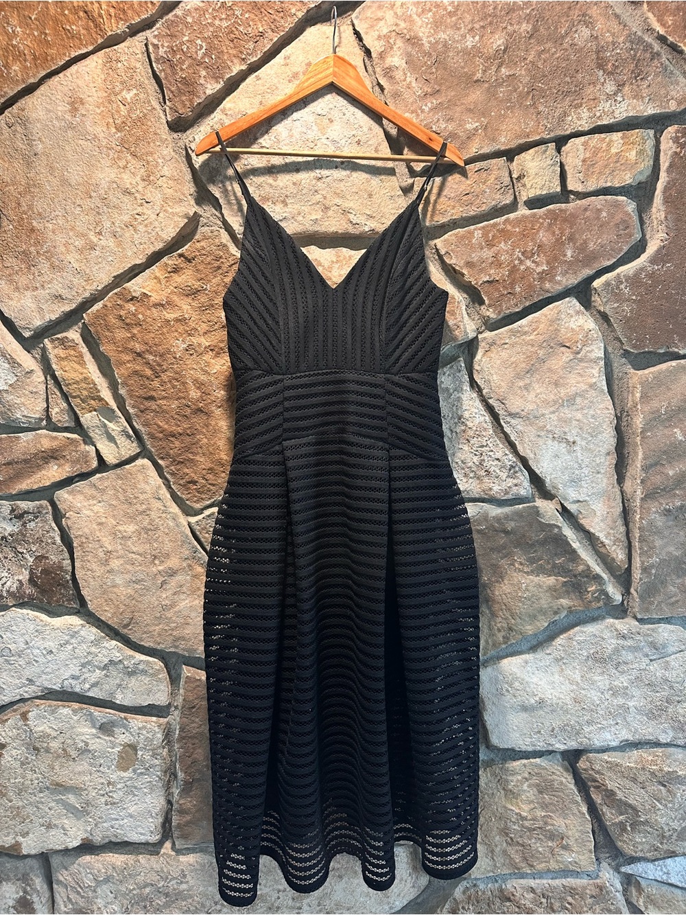Shona Joy Black Striped Lace Midi Dress